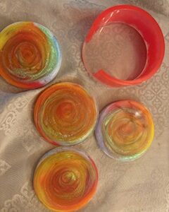 Handmade Rainbow Resin Coaster Set with Holder | Swirl Design | Bright & Colorful Table Décor